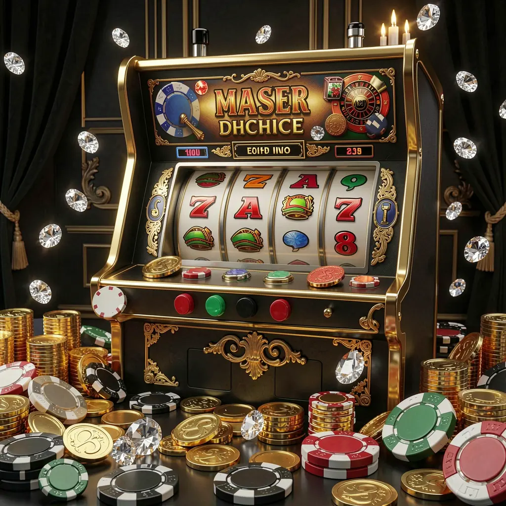 Close up view of a luxury slot machine with golden details and scattered coins highlighting the premium slot gaming experience at BLAST PH for players in the Philippines